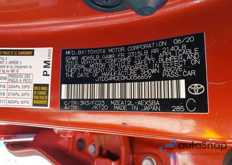 2021 Toyota Corolla Se z USA, uszkodzony, nr VIN JTDS4MCE0MJ056659